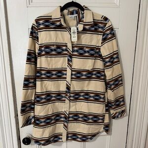 L.L. Bean Beige and Blue Striped Button Down Shirt